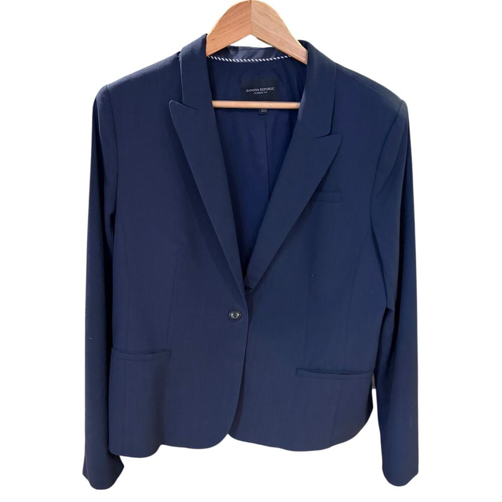 BANANA REPUBLIC Women's Navy Blue Classic Blazer Size 18 Jacket Wool Blend